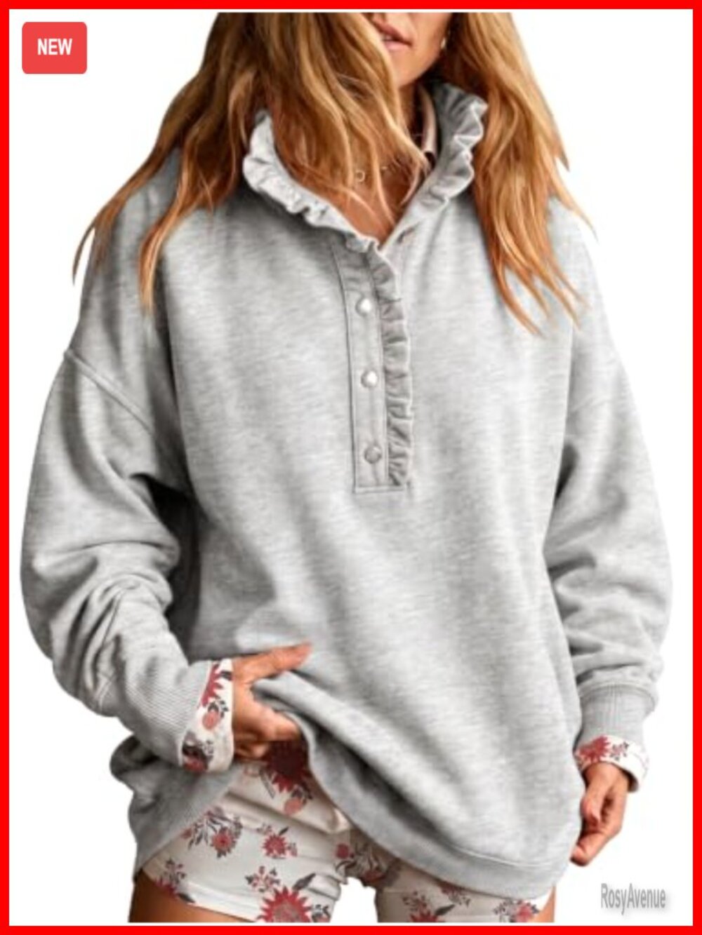 Womens Oversized Henley Sweatshirt Mock Neck Snap Pullover Fall Winter